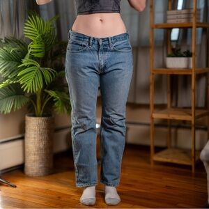 Levi's Classic Blue Straight Leg Jeans with Distressed Detail